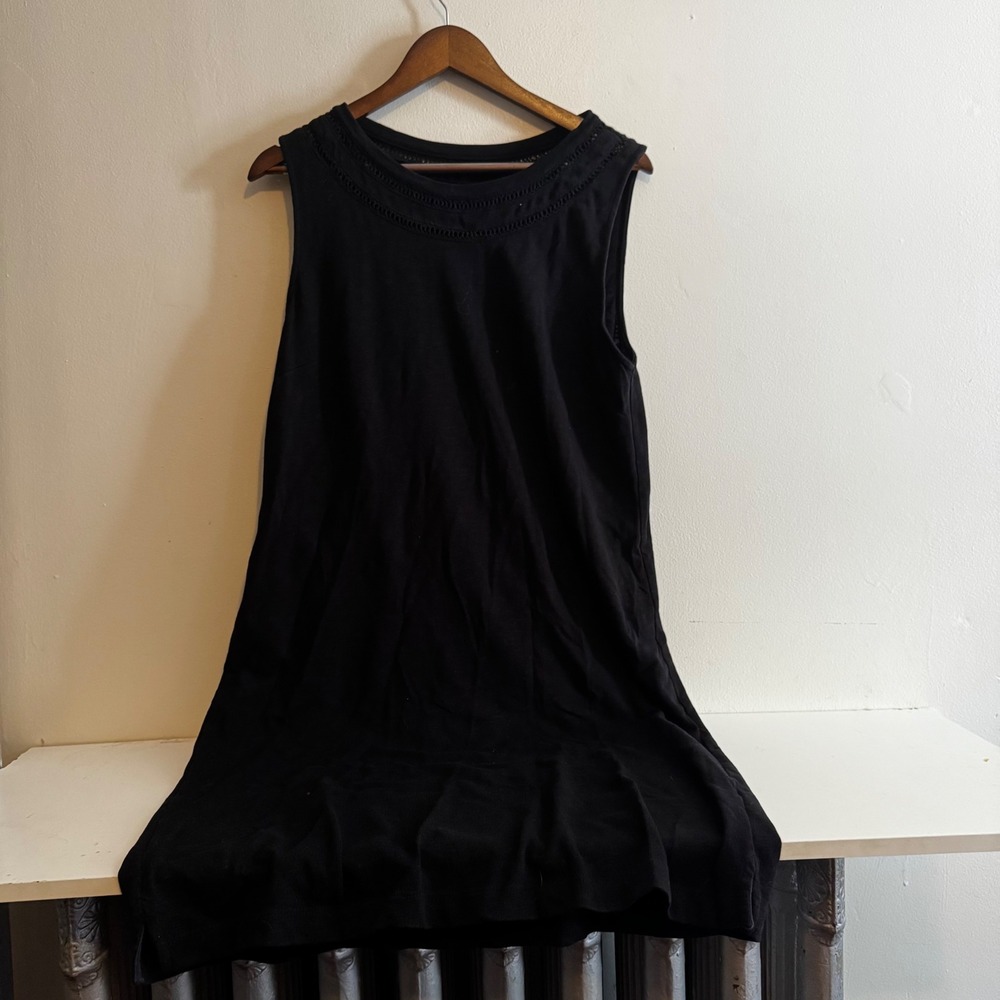 Talbots Women's L Black 100% Cotton Sleeveless Crochet Trim Dress